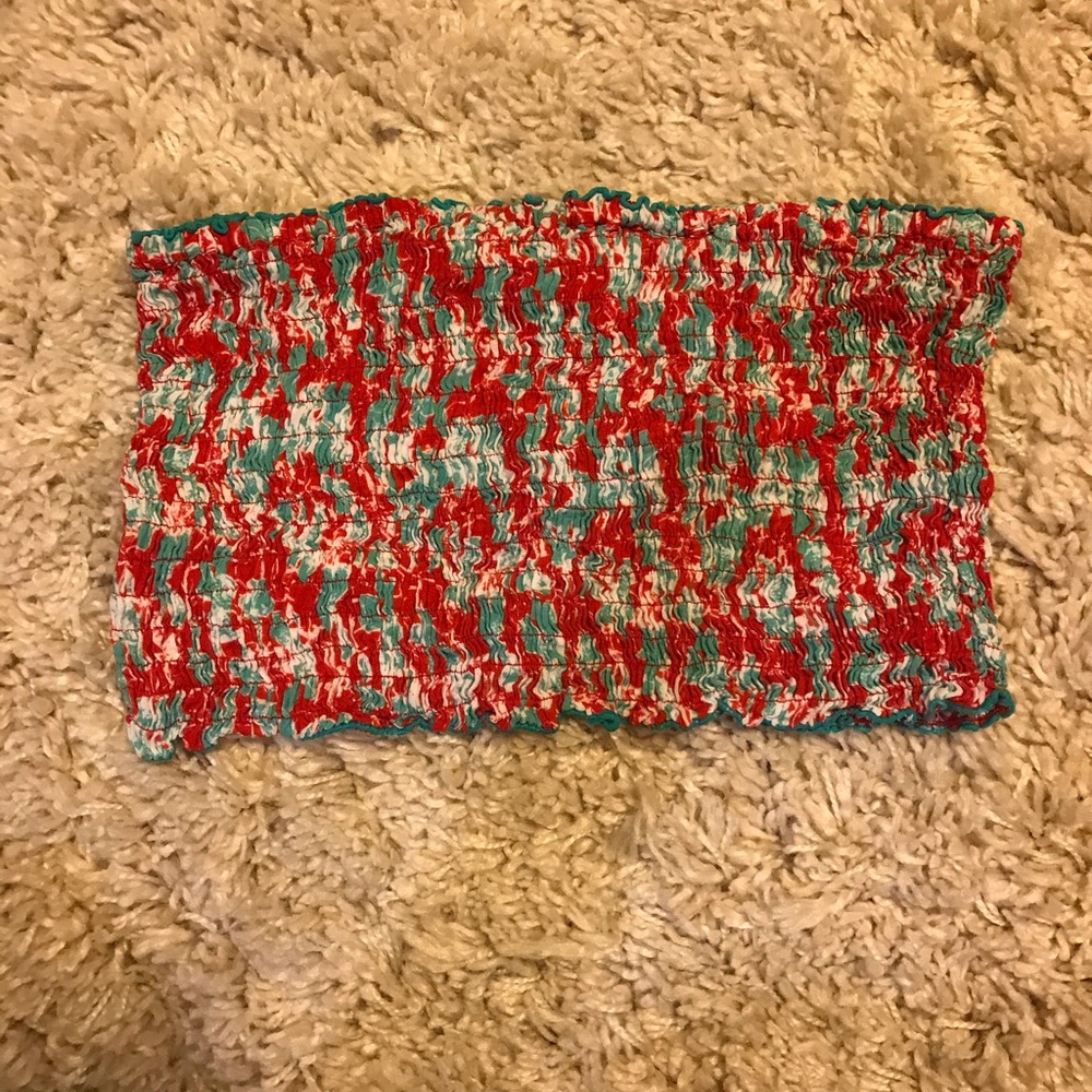 Red and Blue ruched tube top